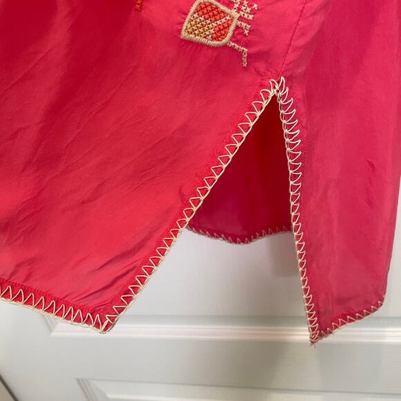 Johnny Was Biya Charlize Embroidered Blouse Pink Eyelet Lace trim Oversize S - Picture 6 of 8